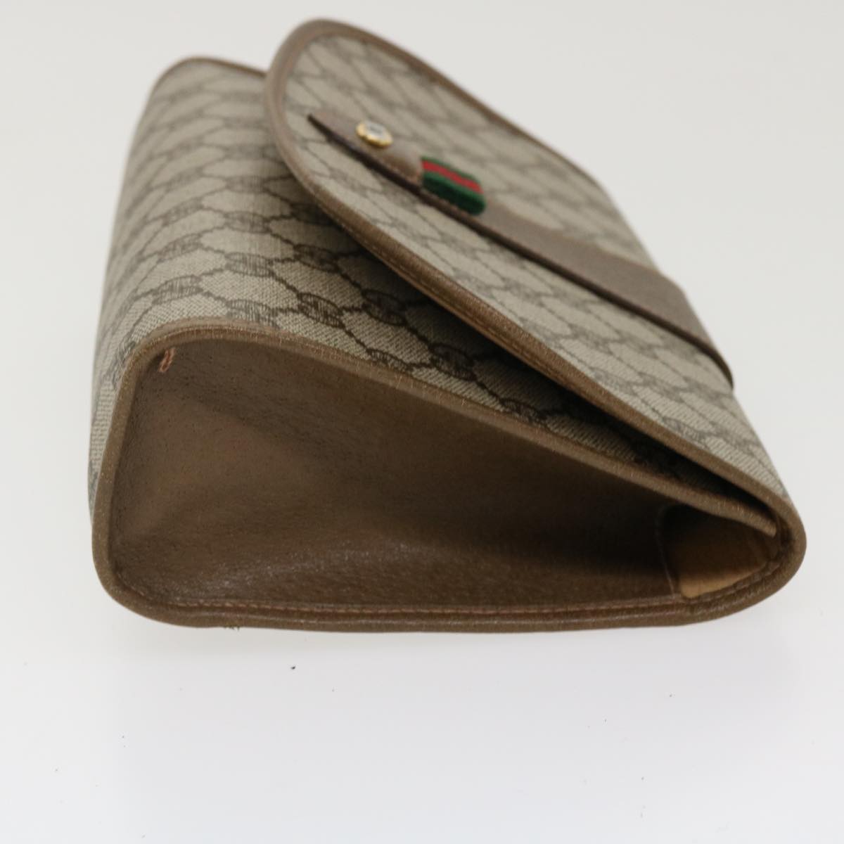 GUCCI Web Sherry Line GG Canvas Clutch Bag PVC Leather Beige Green 39026