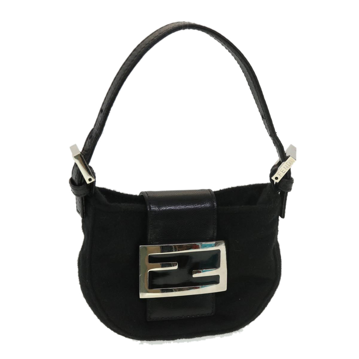 FENDI Mini Mamma Baguette Shoulder Bag Wool Black 39065