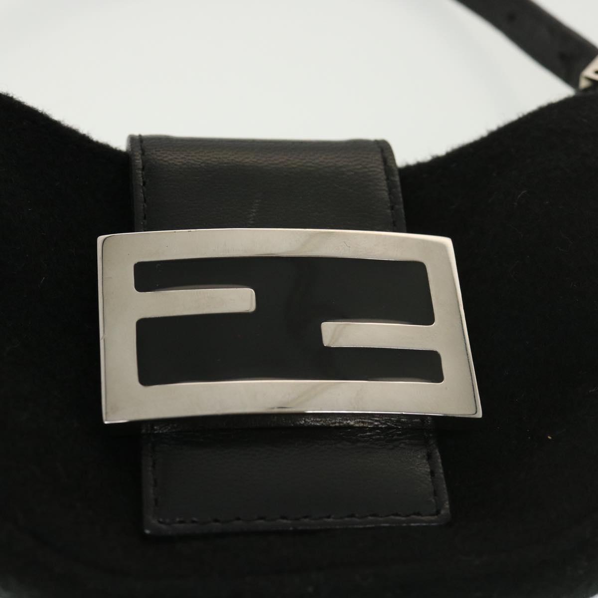 FENDI Mini Mamma Baguette Shoulder Bag Wool Black 39065