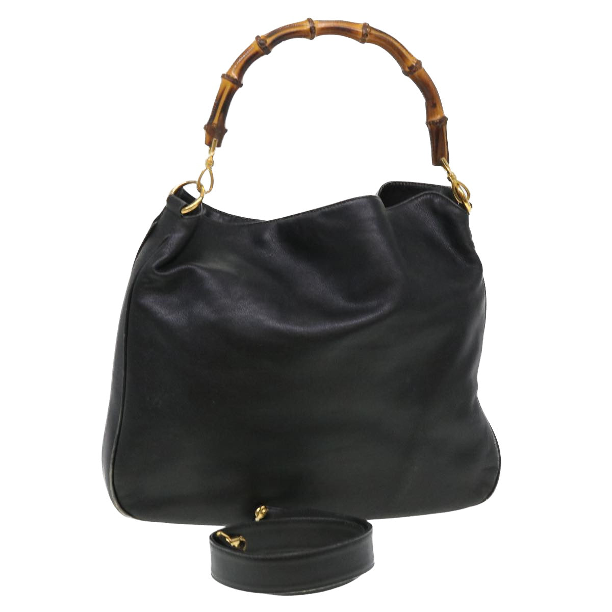 GUCCI Bamboo Shoulder Bag Leather 2way Black 001 1014 1577 39136