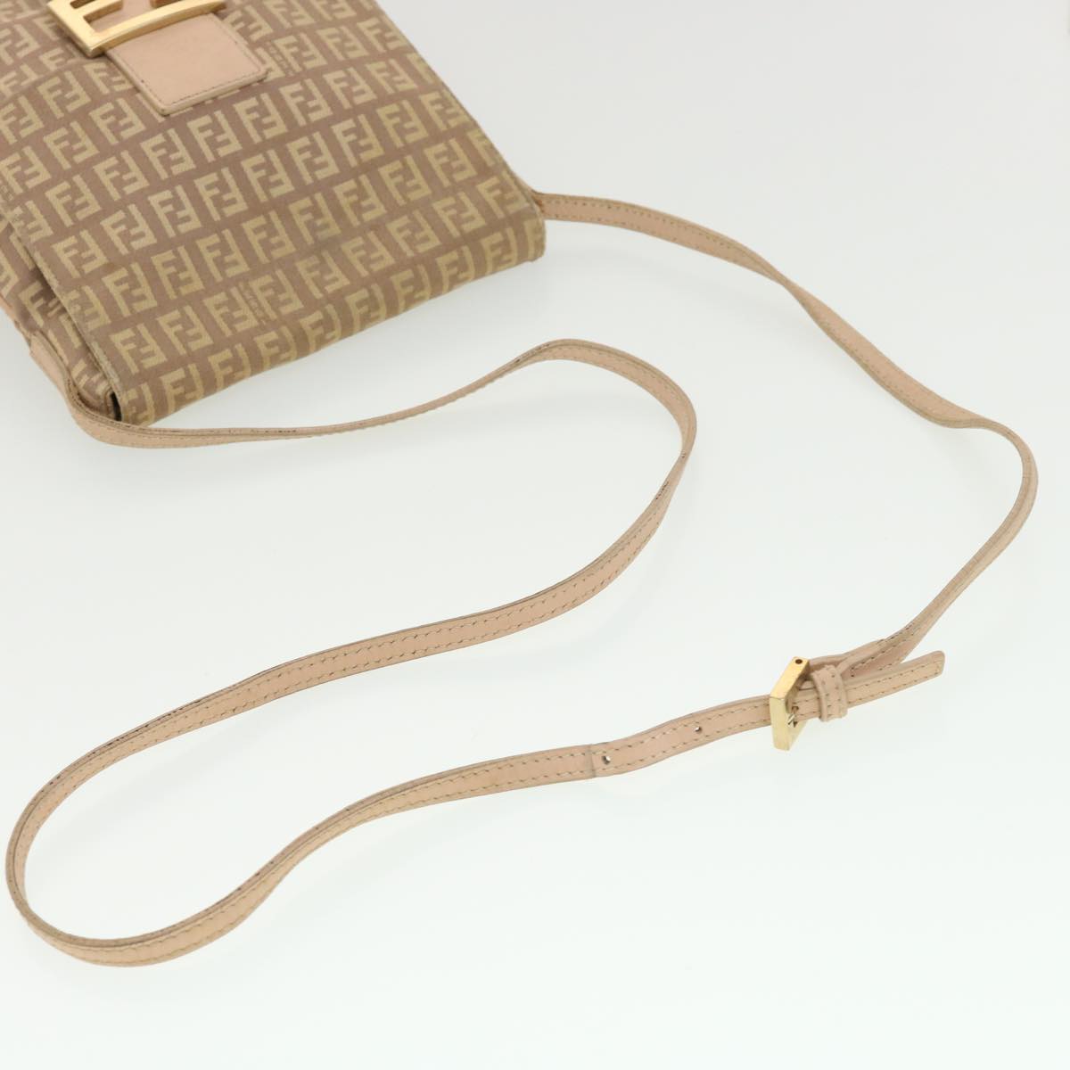 FENDI Zucchino Canvas Mamma Baguette Shoulder Bag Beige 39139