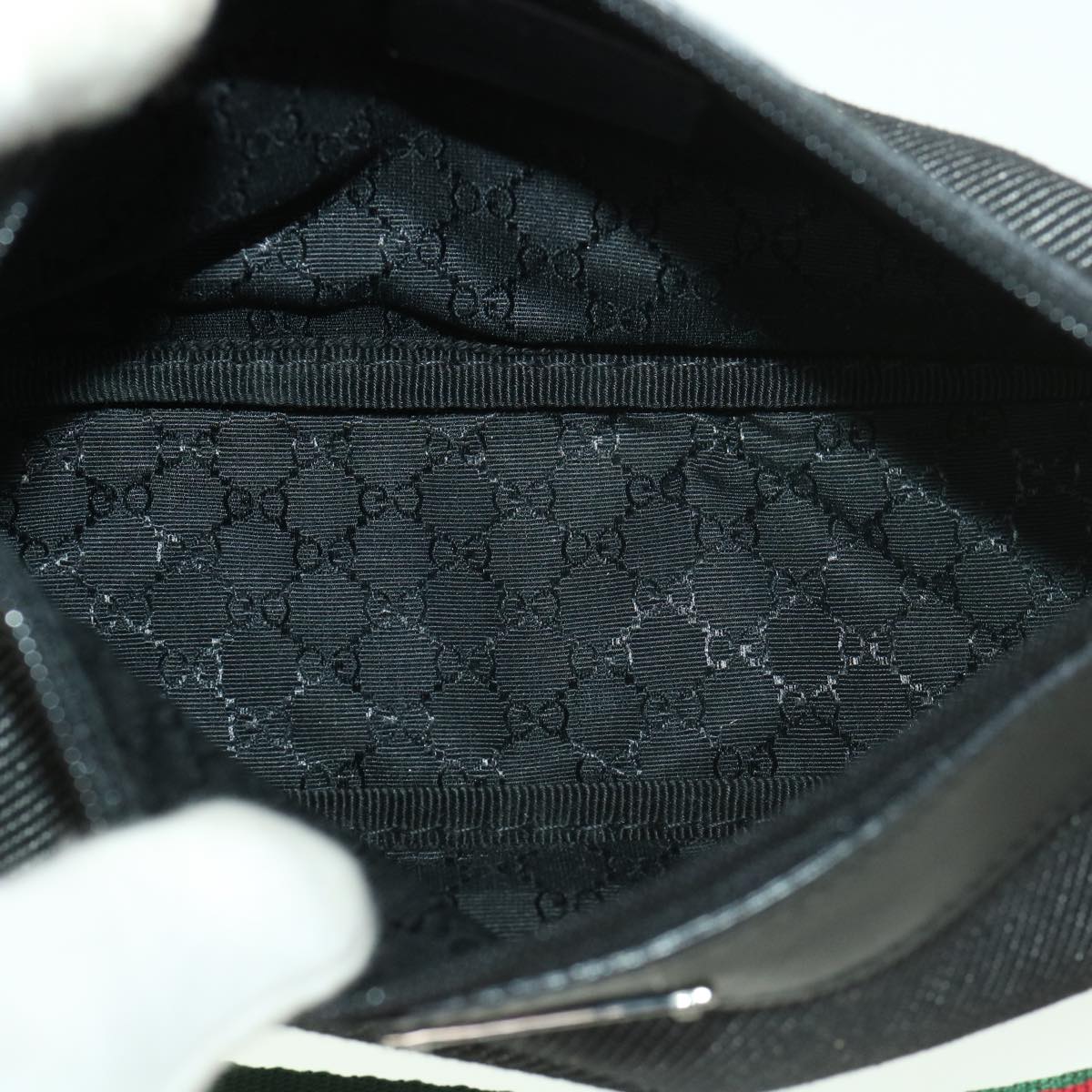 GUCCI Web Sherry Line Accessory Pouch Canvas Black Green Red 92820 39216