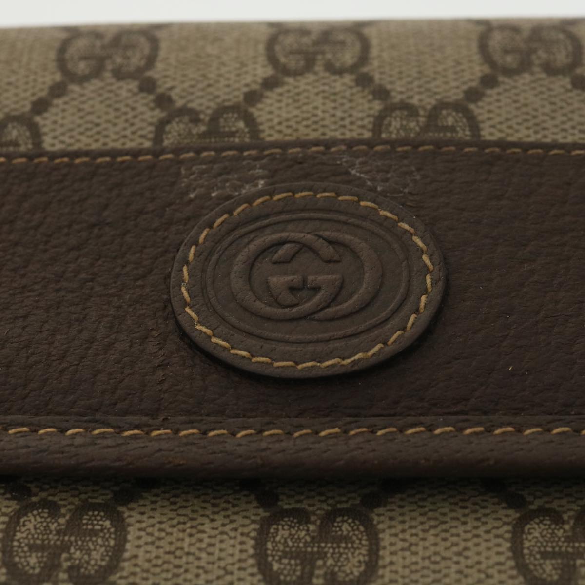 GUCCI GG Canvas Clutch Bag PVC Leather Beige 39307