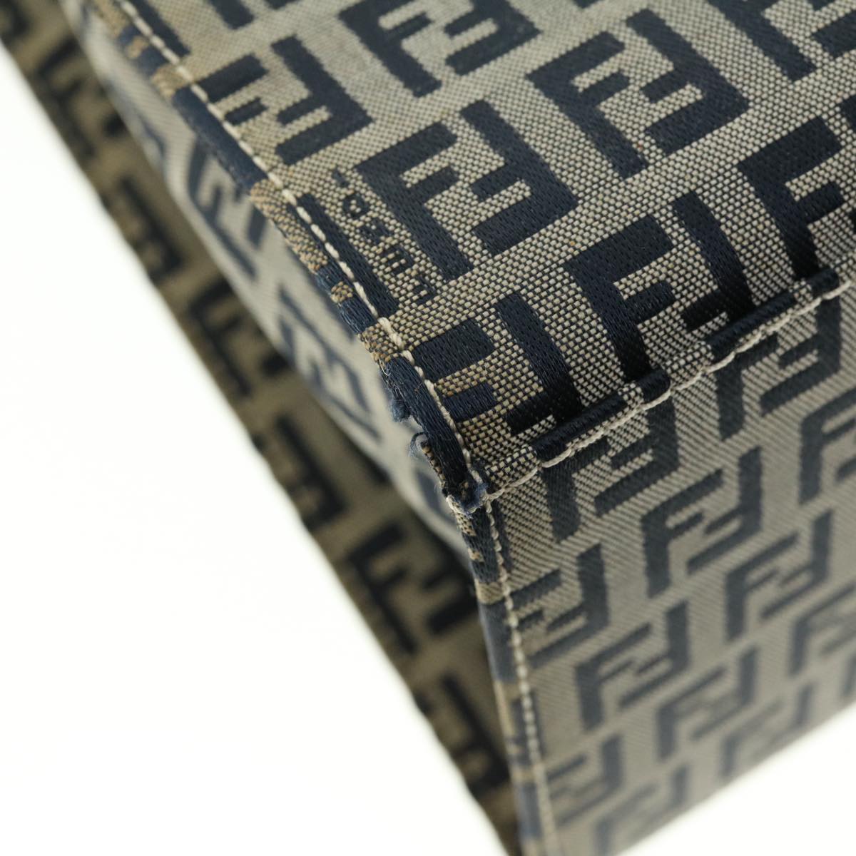 FENDI Zucchino Canvas Mamma Baguette Shoulder Bag Navy 39439