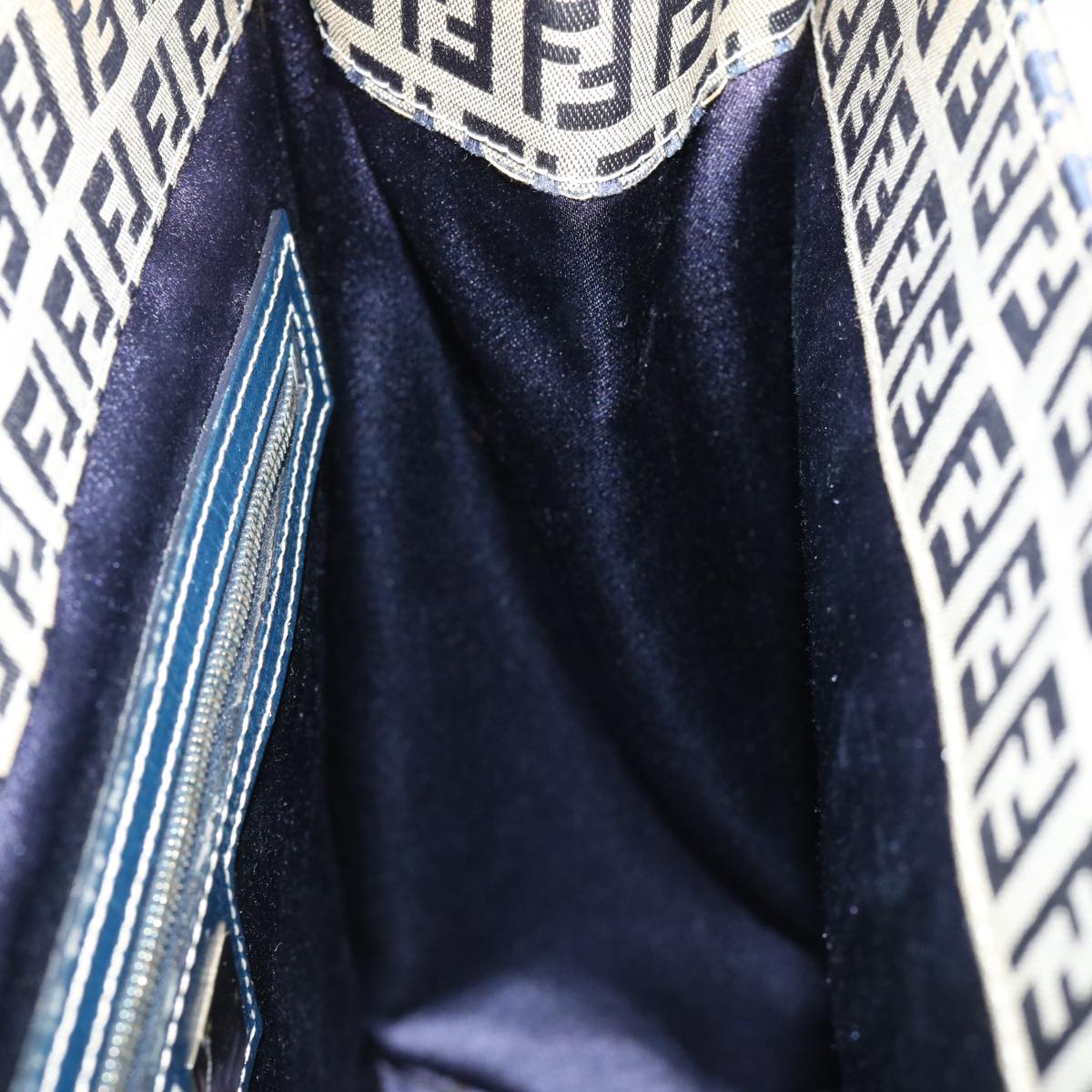 FENDI Zucchino Canvas Mamma Baguette Shoulder Bag Navy 39439