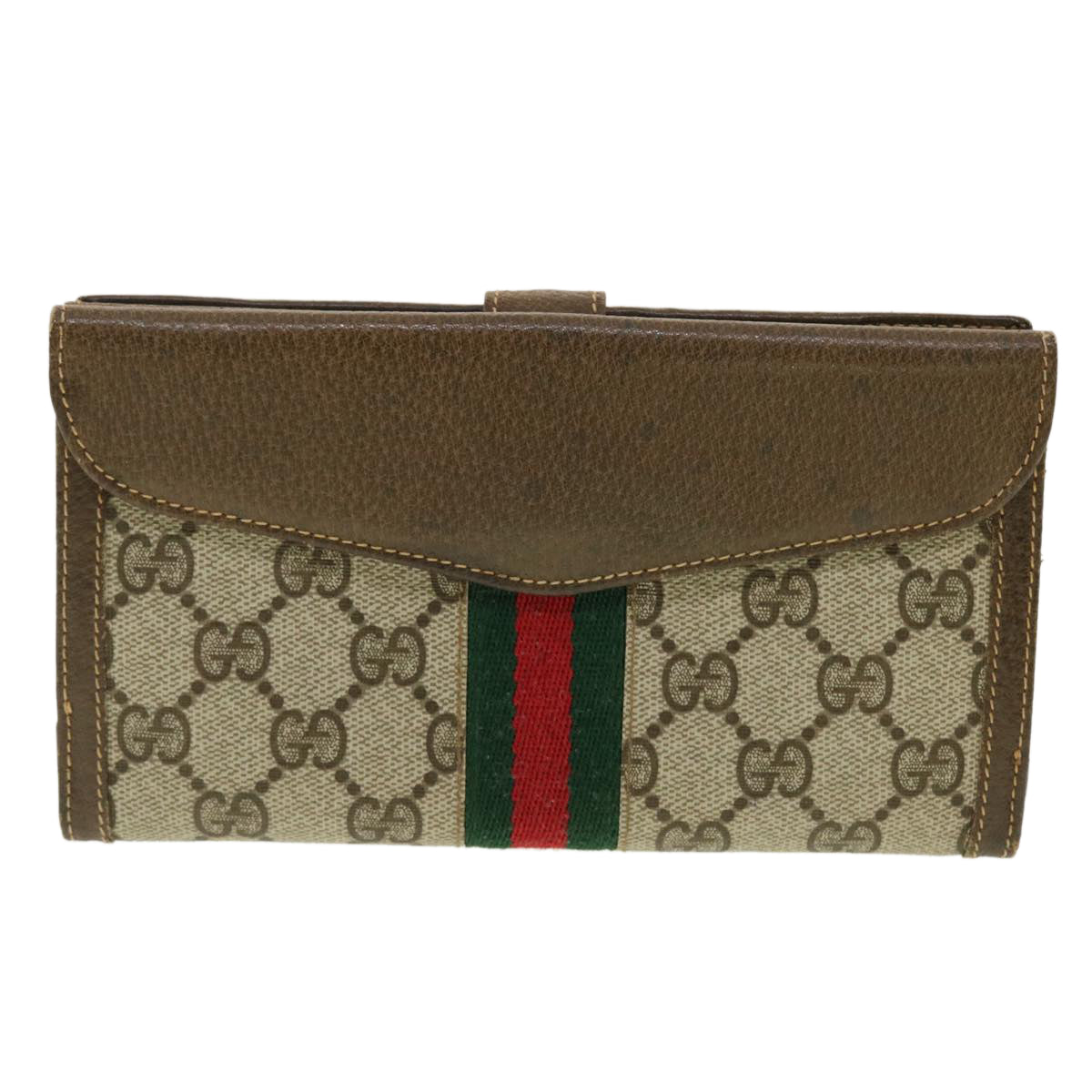GUCCI GG Canvas Web Sherry Line Long Wallet Beige Red Green 39469