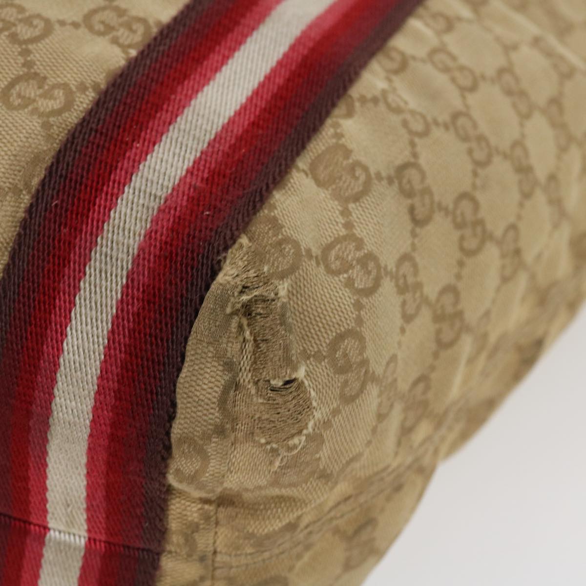 GUCCI GG Canvas Sherry Line Tote Bag Beige Red white 189669 39608