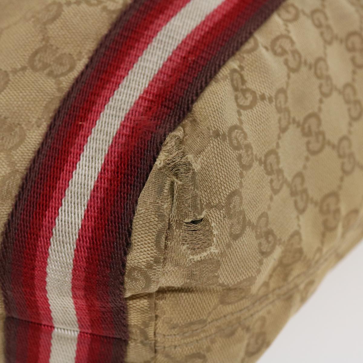 GUCCI GG Canvas Sherry Line Tote Bag Beige Red white 189669 39608