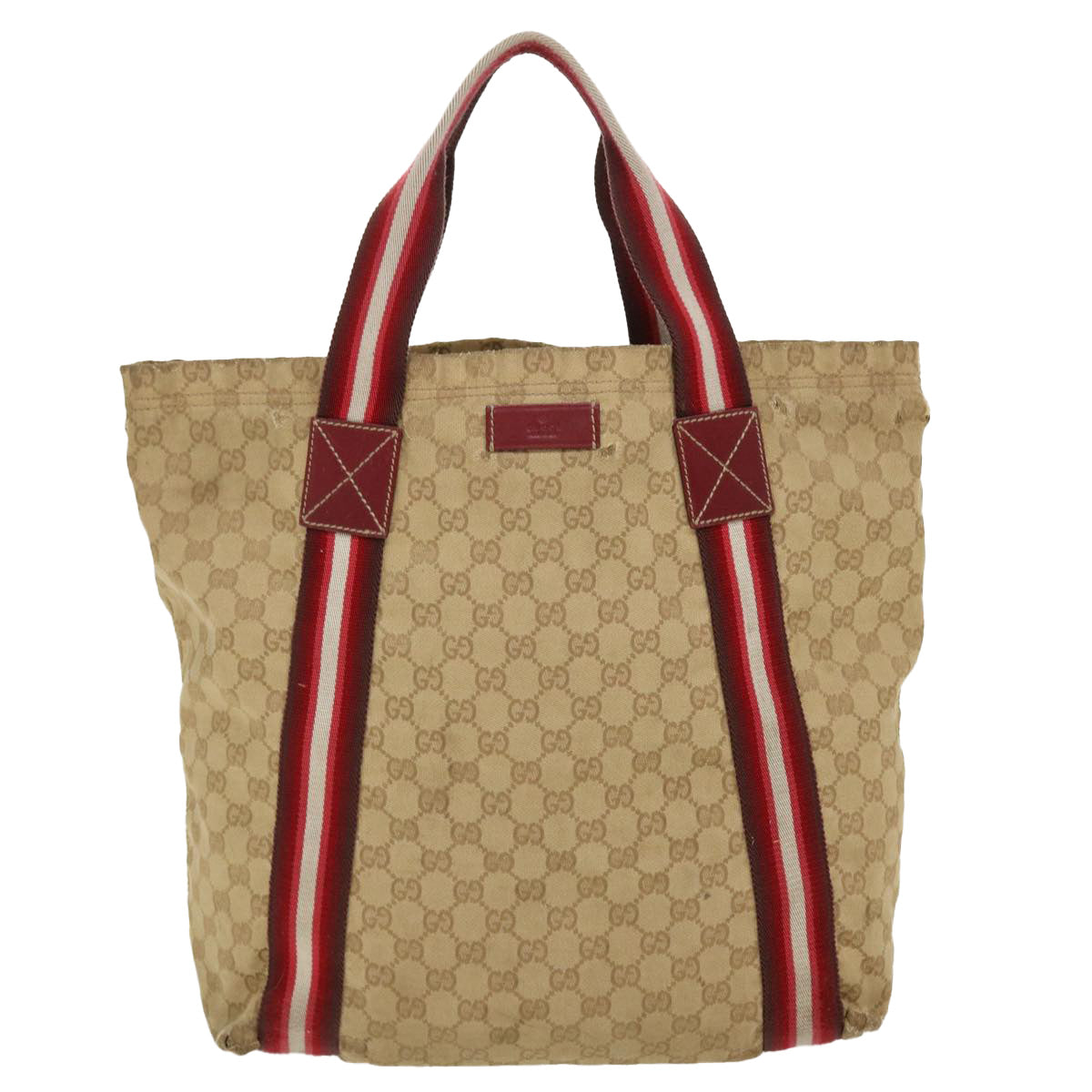 GUCCI GG Canvas Sherry Line Tote Bag Beige Red white 189669 39608