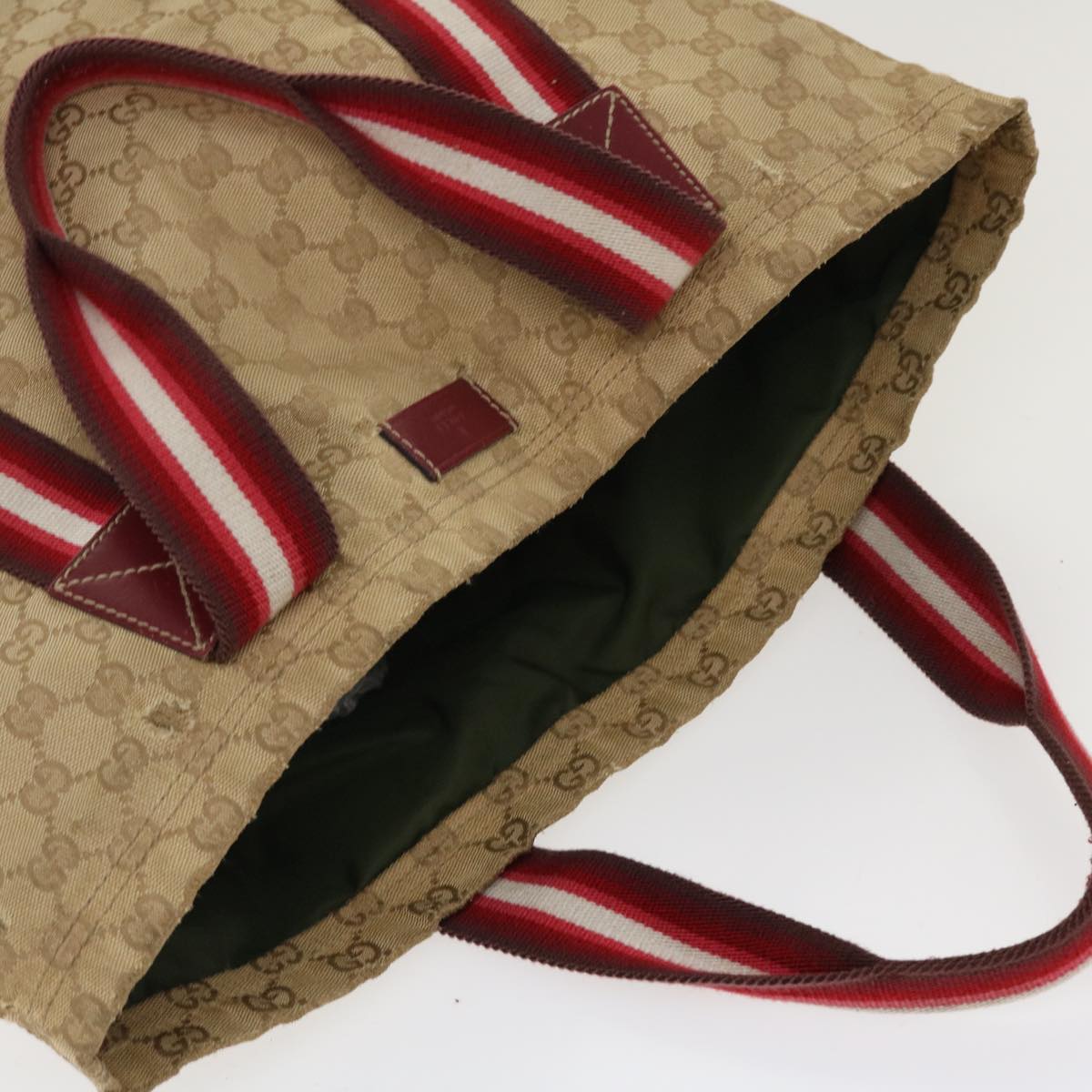 GUCCI GG Canvas Sherry Line Tote Bag Beige Red white 189669 39608