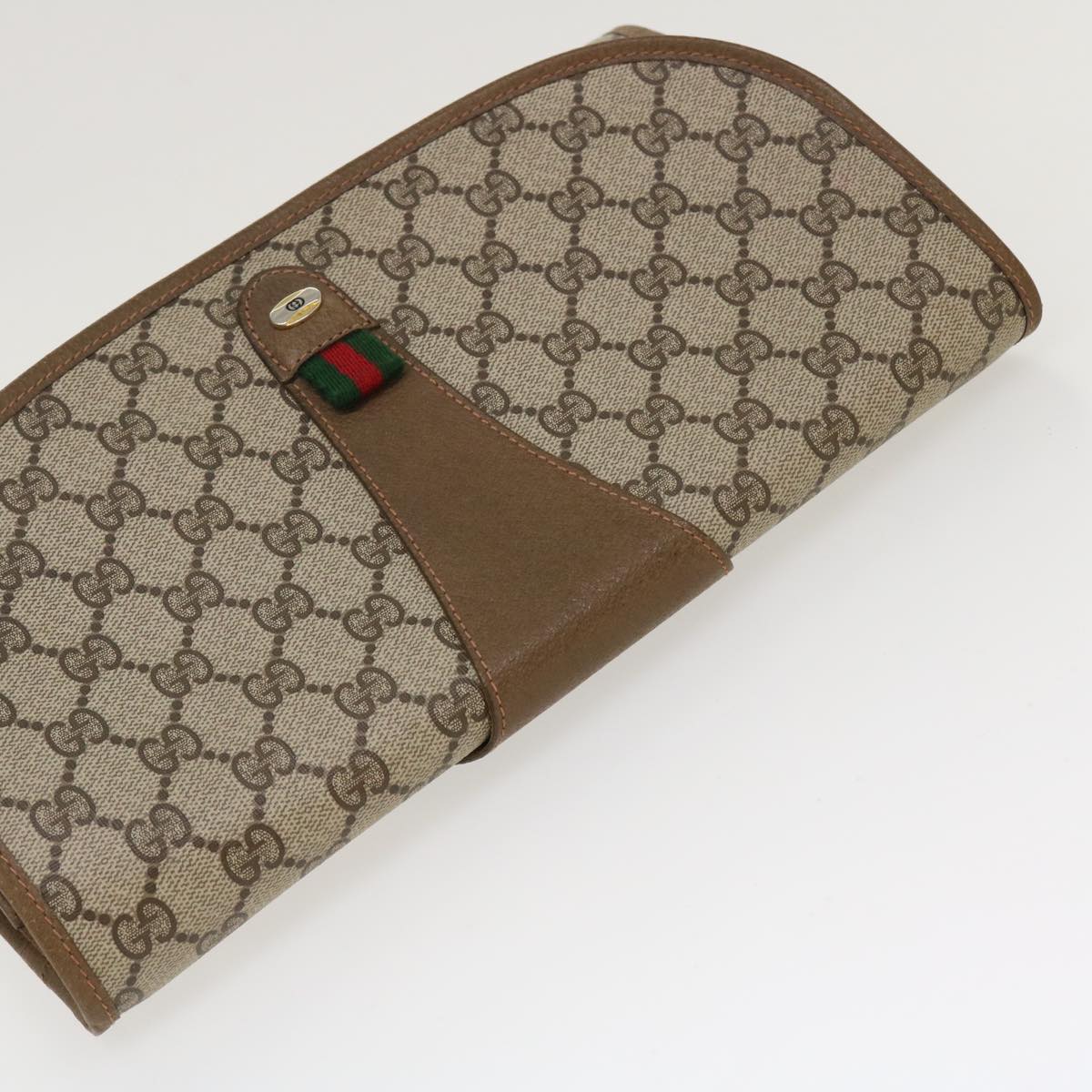 GUCCI GG Canvas Web Sherry Line Clutch Bag Beige Red Green 89.01.031 39614