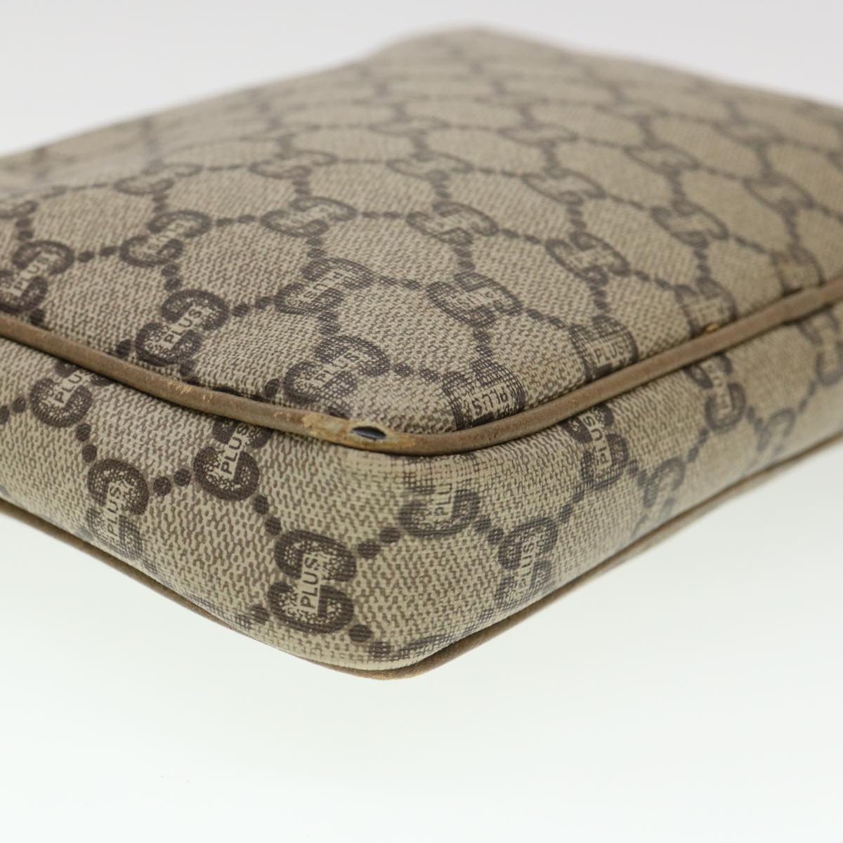 GUCCI GG Plus Canvas Clutch Bag PVC Leather Beige 39703