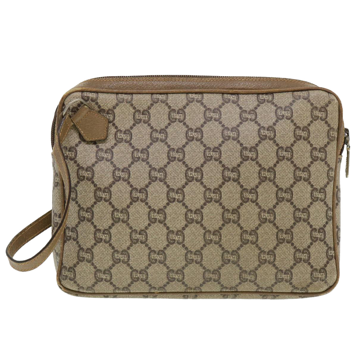 GUCCI GG Plus Canvas Clutch Bag PVC Leather Beige 39703