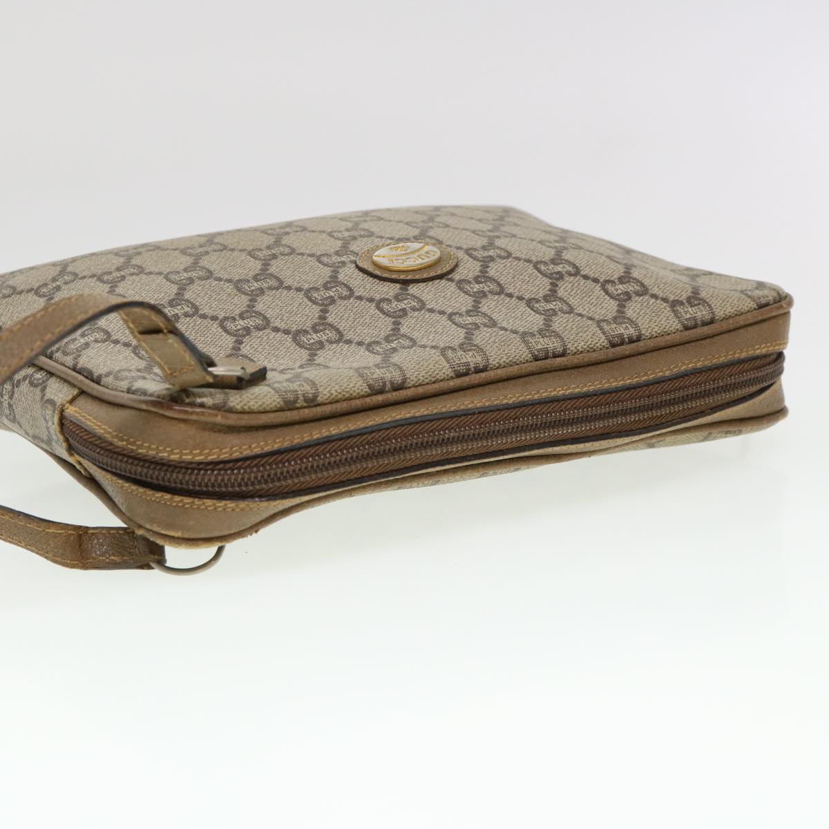 GUCCI GG Plus Canvas Clutch Bag PVC Leather Beige 39703