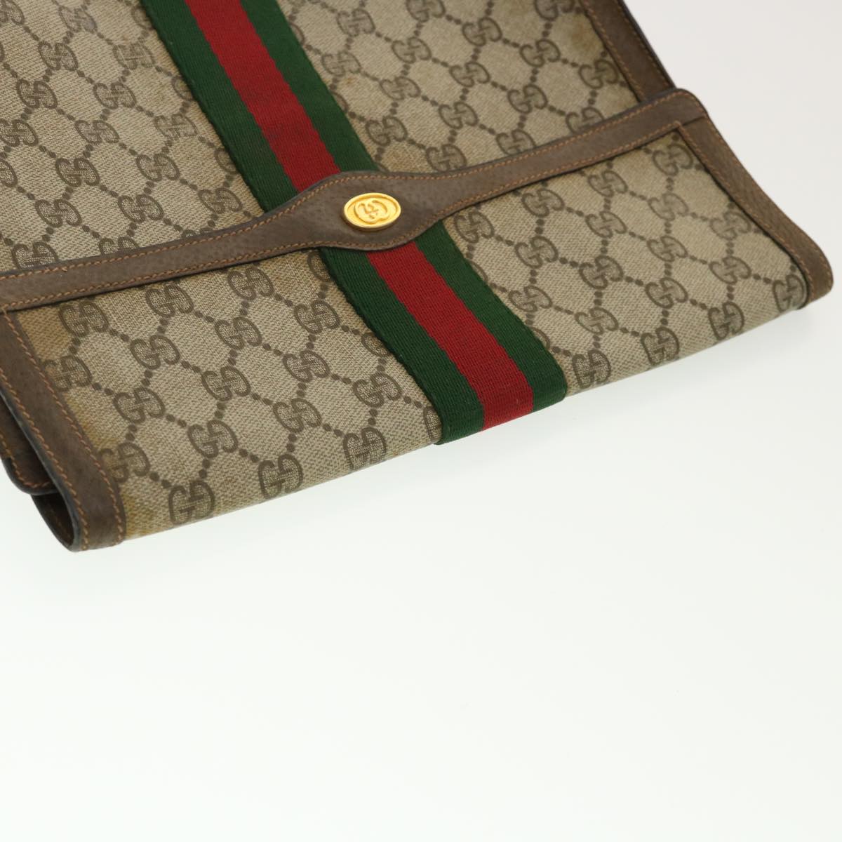 GUCCI GG Canvas Web Sherry Line Clutch Bag Beige Red Green 89.01.007 39747