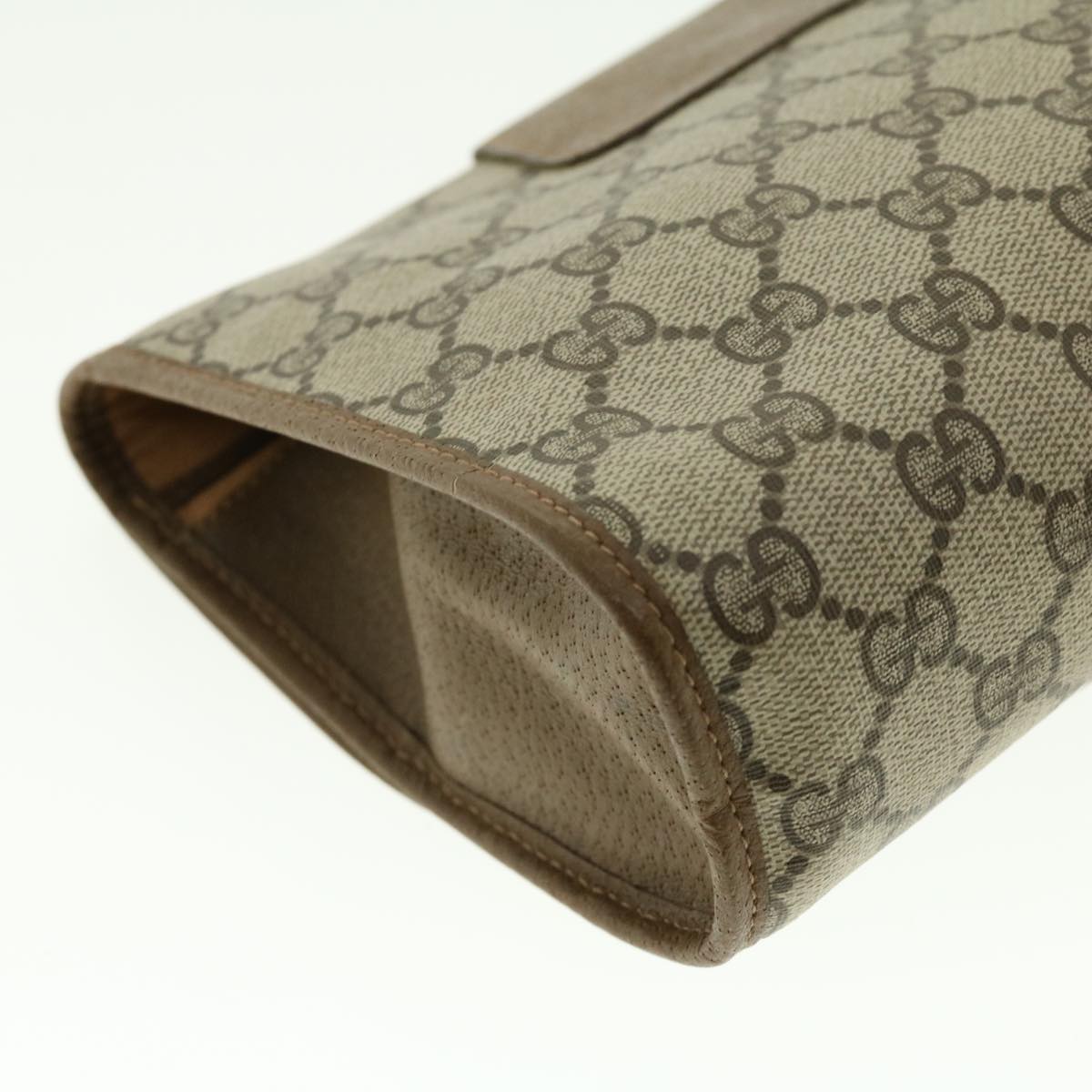 GUCCI Web Sherry Line GG Canvas Clutch Bag PVC Leather Beige Green 39950