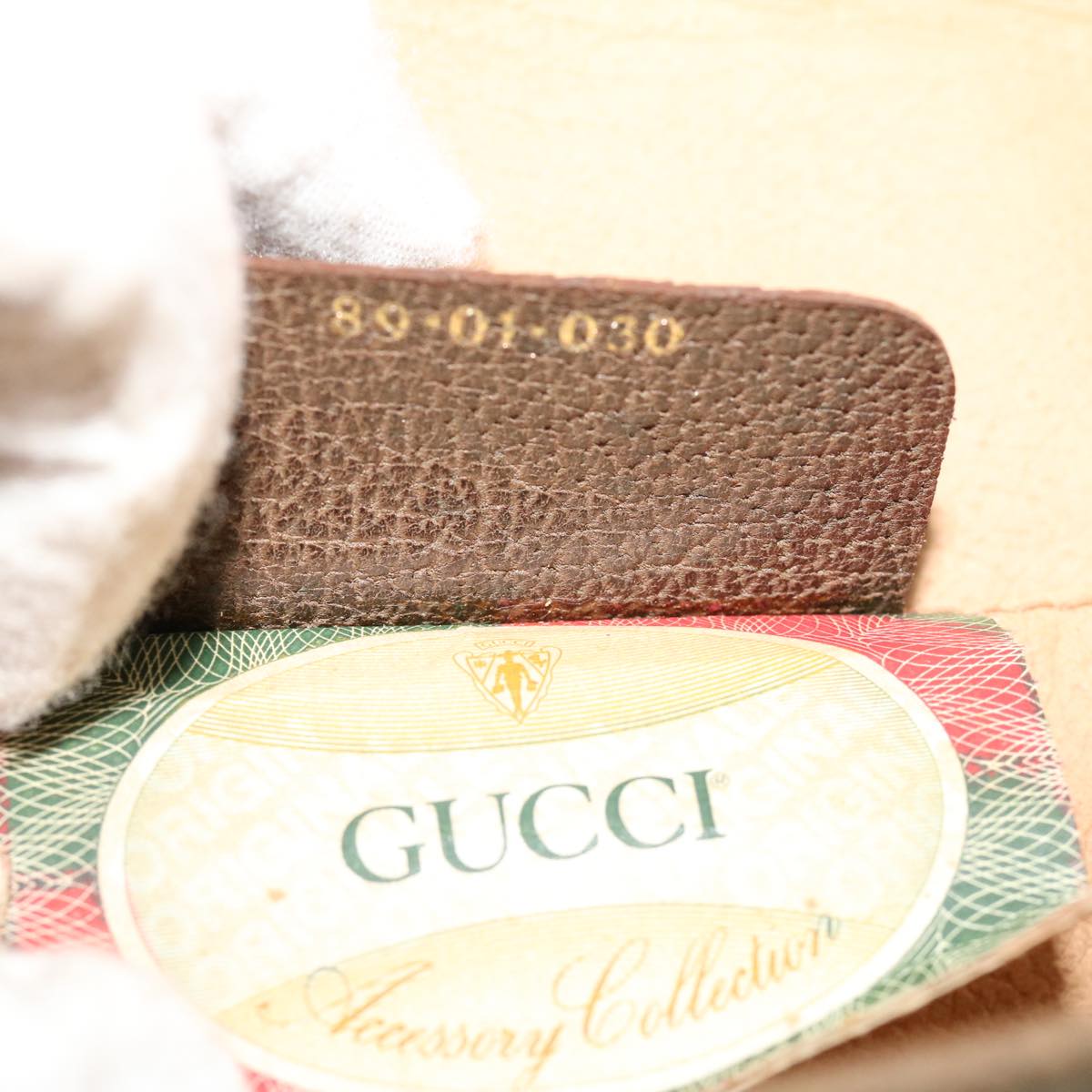 GUCCI Web Sherry Line GG Canvas Clutch Bag PVC Leather Beige Green 39950