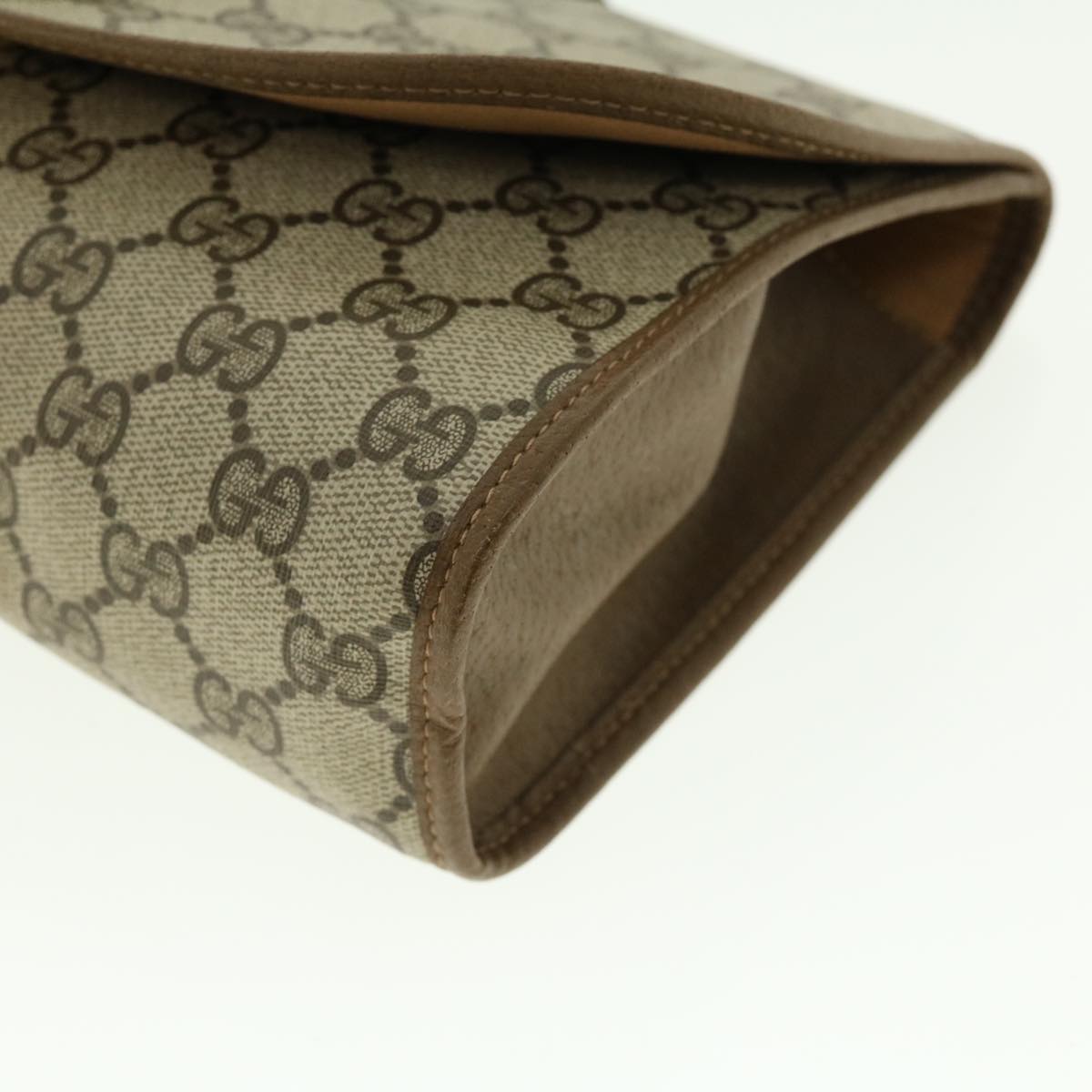 GUCCI Web Sherry Line GG Canvas Clutch Bag PVC Leather Beige Green 39950