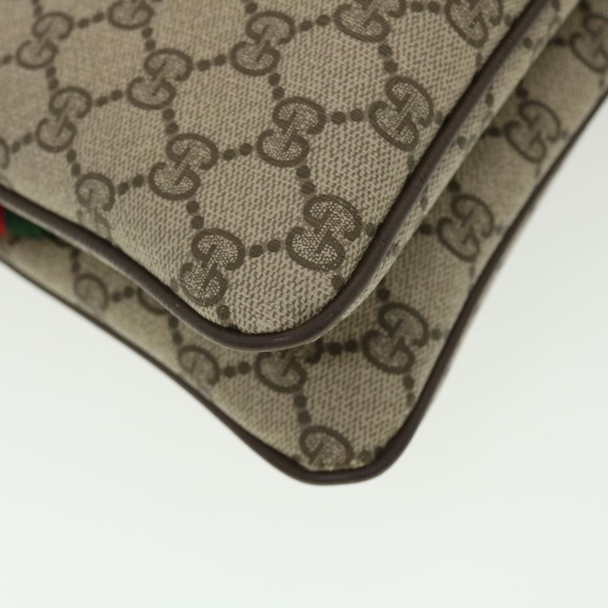GUCCI Web Sherry Line GG Canvas Shoulder Bag PVC Leather Beige Green 39953