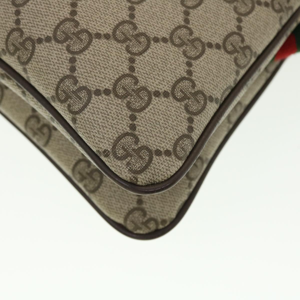 GUCCI Web Sherry Line GG Canvas Shoulder Bag PVC Leather Beige Green 39953