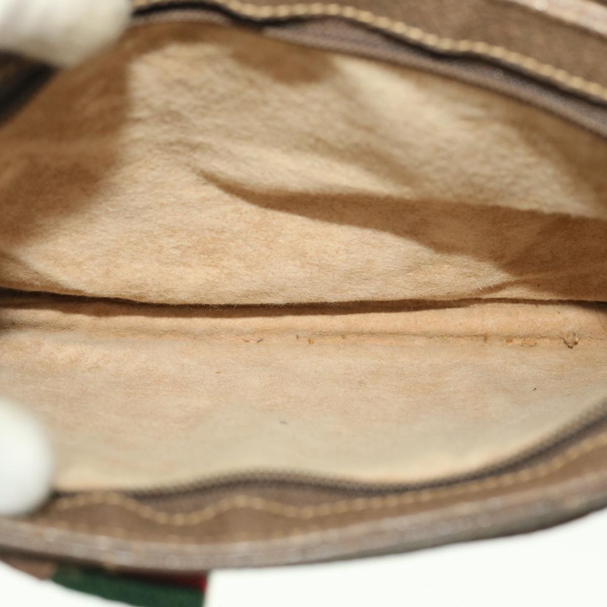 GUCCI Web Sherry Line GG Canvas Shoulder Bag PVC Leather Beige Green 39953