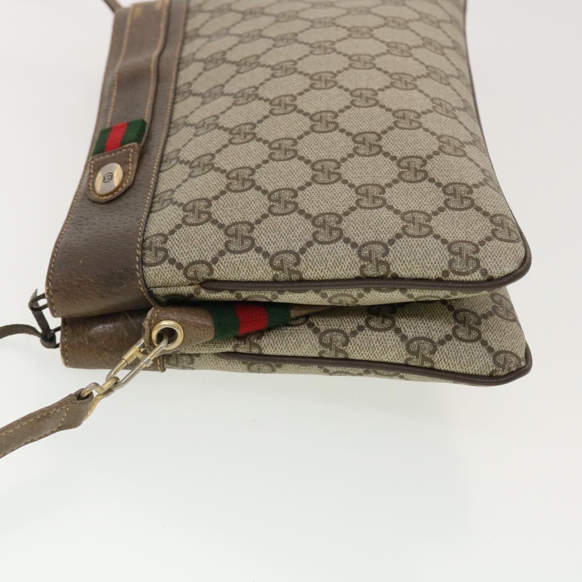 GUCCI Web Sherry Line GG Canvas Shoulder Bag PVC Leather Beige Green 39953