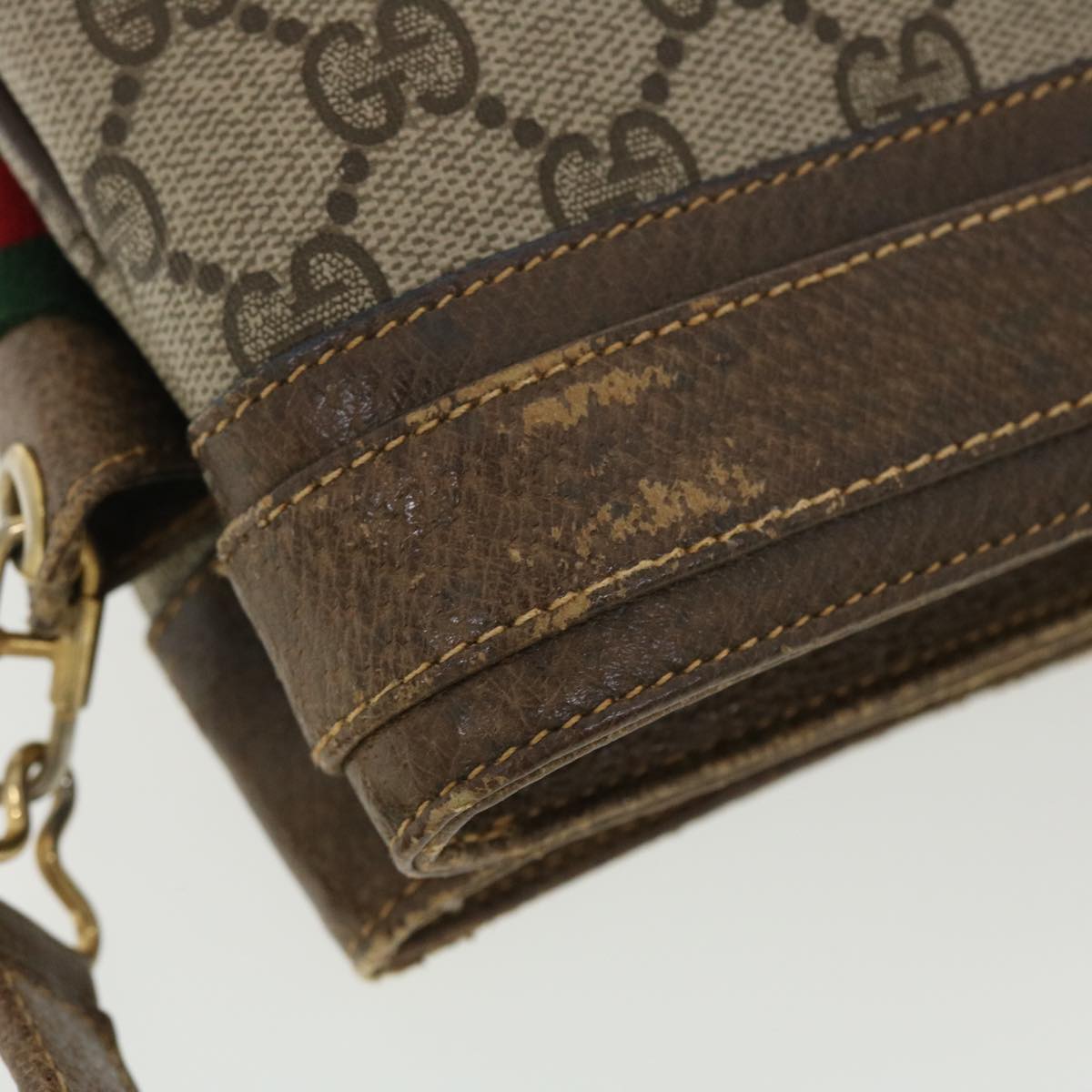 GUCCI Web Sherry Line GG Canvas Shoulder Bag PVC Leather Beige Green 39953