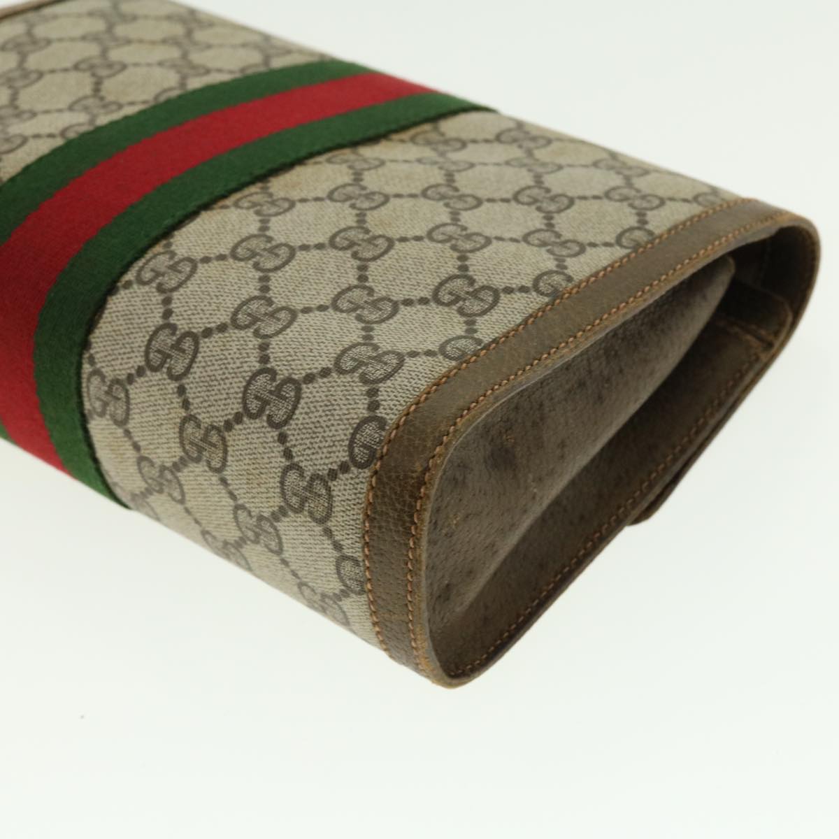 GUCCI Web Sherry Line GG Canvas Clutch Bag PVC Leather Beige Green 39956