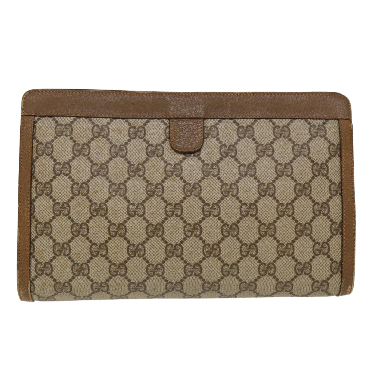 GUCCI Web Sherry Line GG Canvas Clutch Bag PVC Leather Beige Green 39957