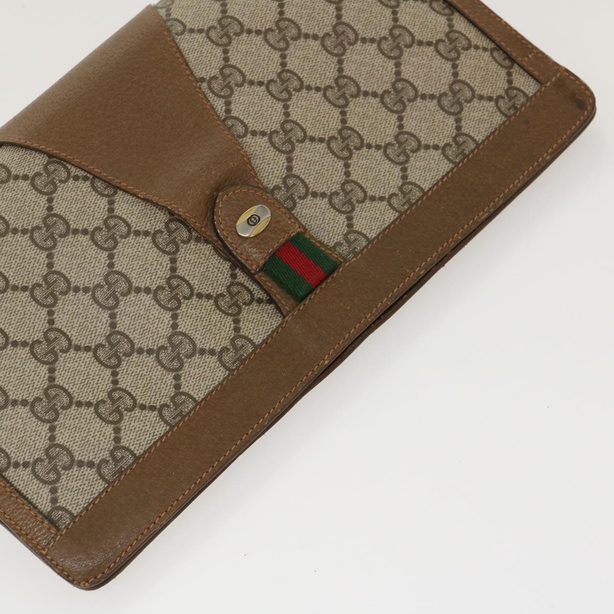 GUCCI Web Sherry Line GG Canvas Clutch Bag PVC Leather Beige Green 39957