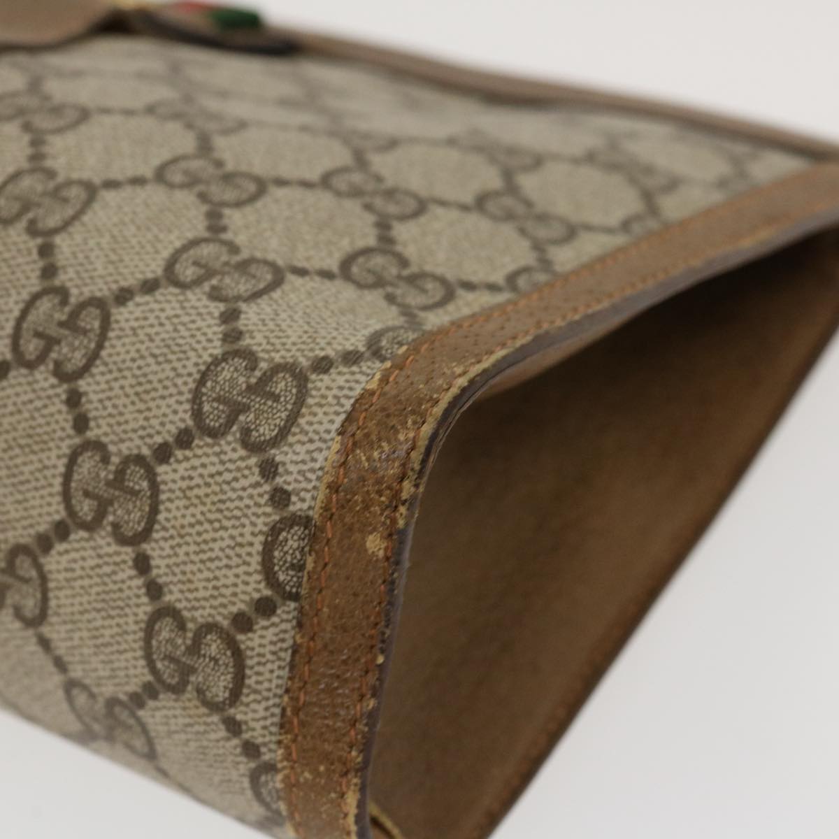 GUCCI Web Sherry Line GG Canvas Clutch Bag PVC Leather Beige Green 39957