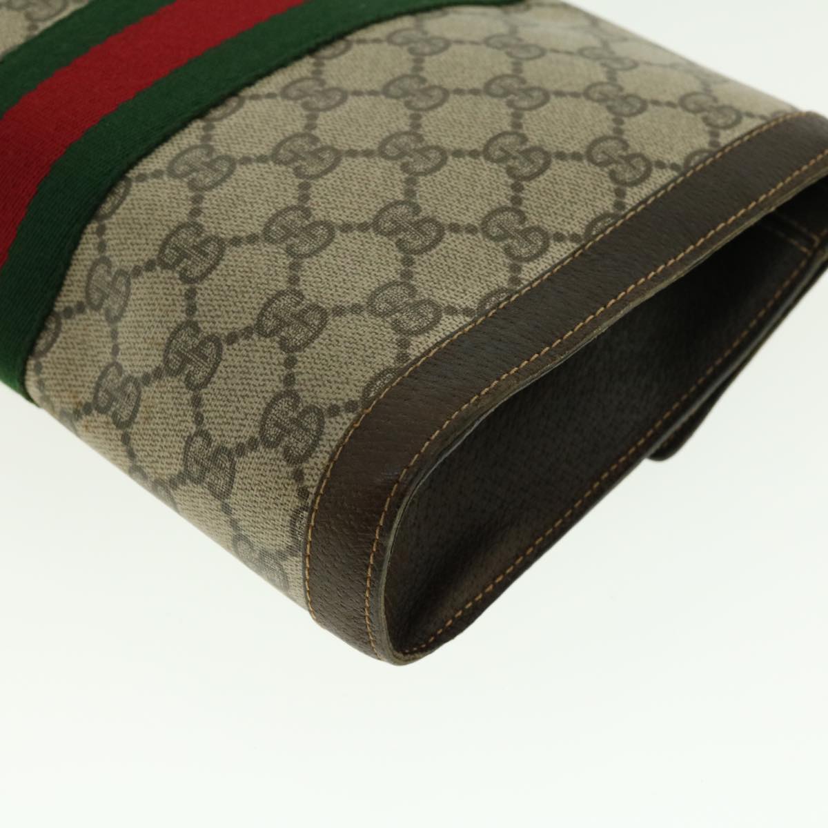 GUCCI Web Sherry Line GG Canvas Clutch Bag PVC Leather Beige Green 39958