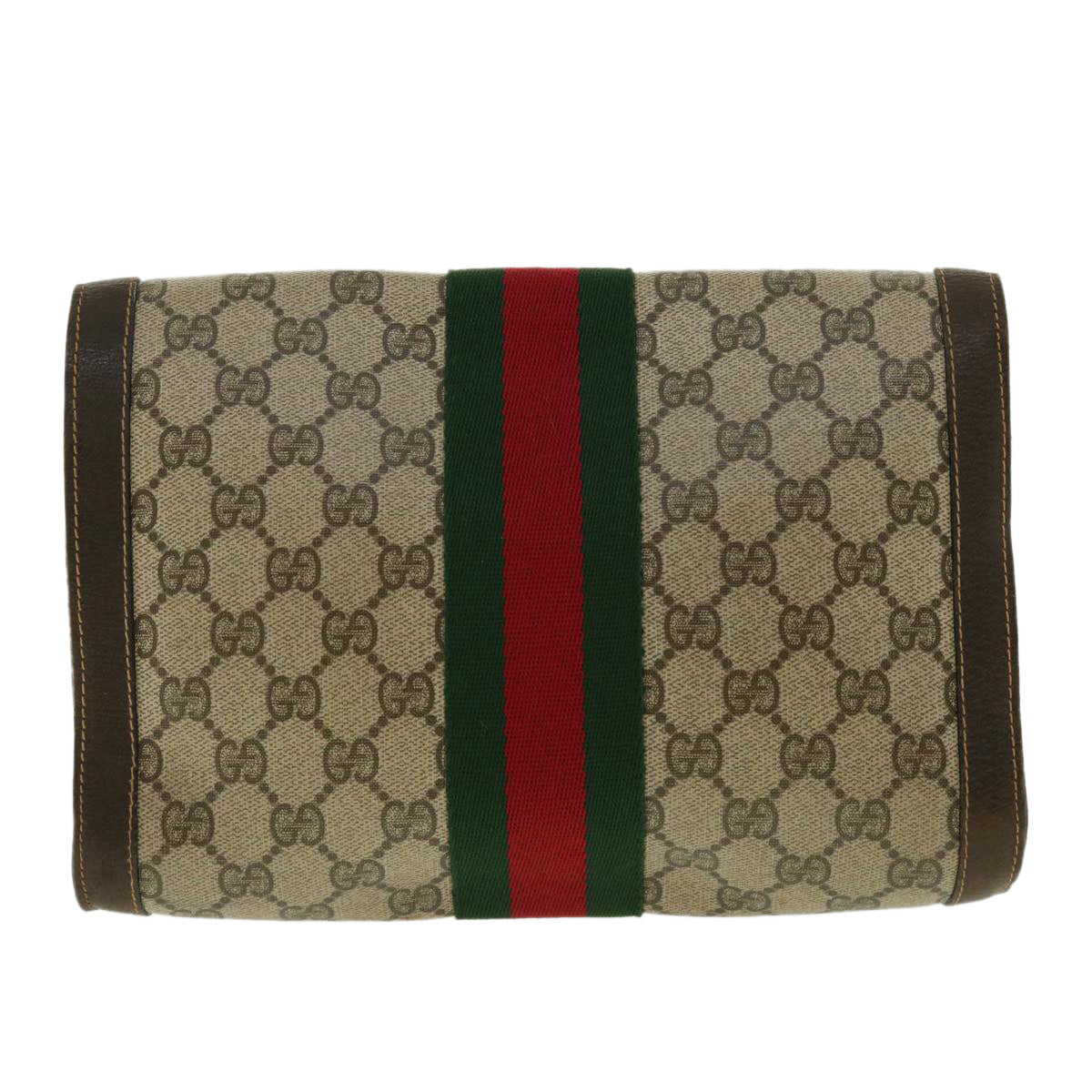 GUCCI Web Sherry Line GG Canvas Clutch Bag PVC Leather Beige Green 39958