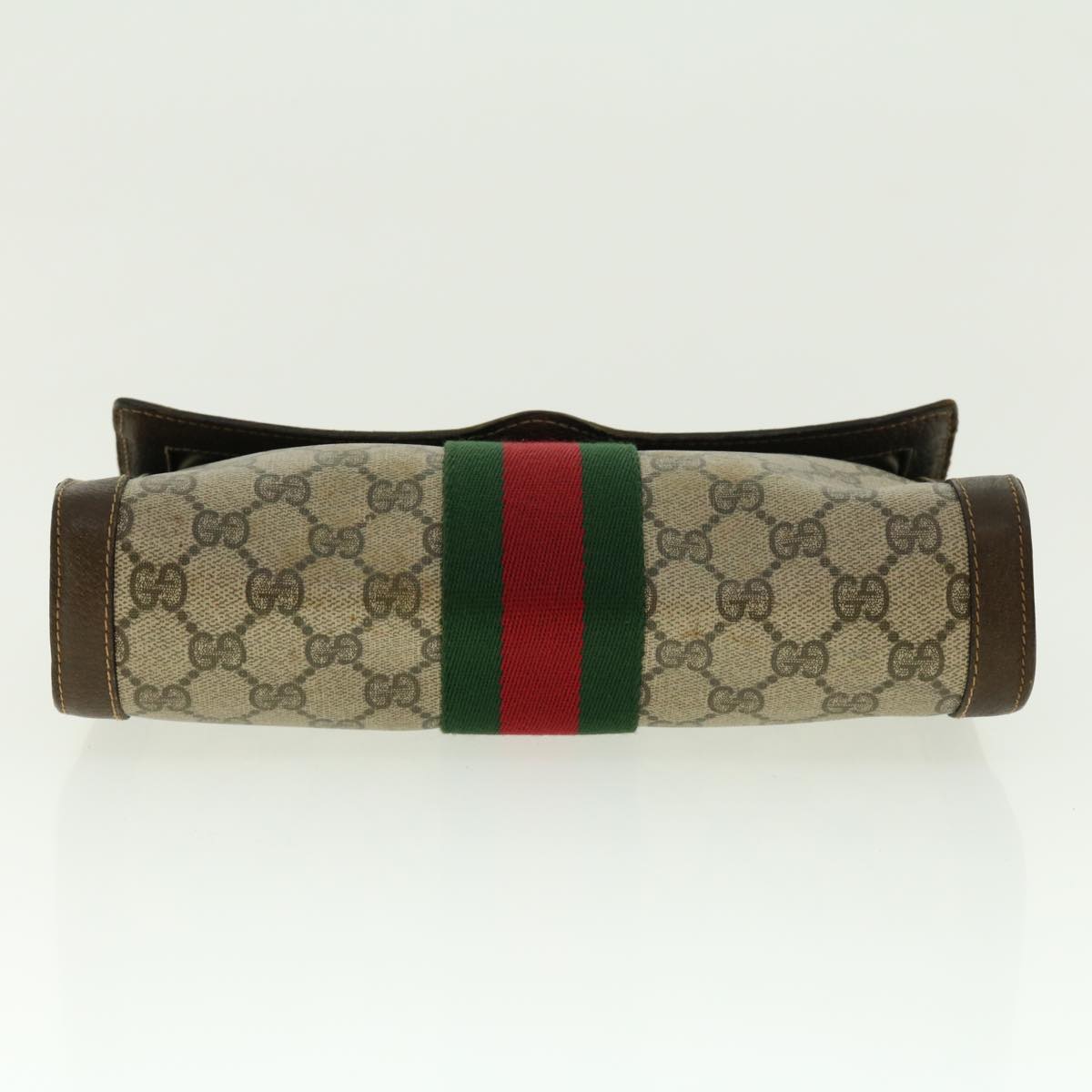 GUCCI Web Sherry Line GG Canvas Clutch Bag PVC Leather Beige Green 39958