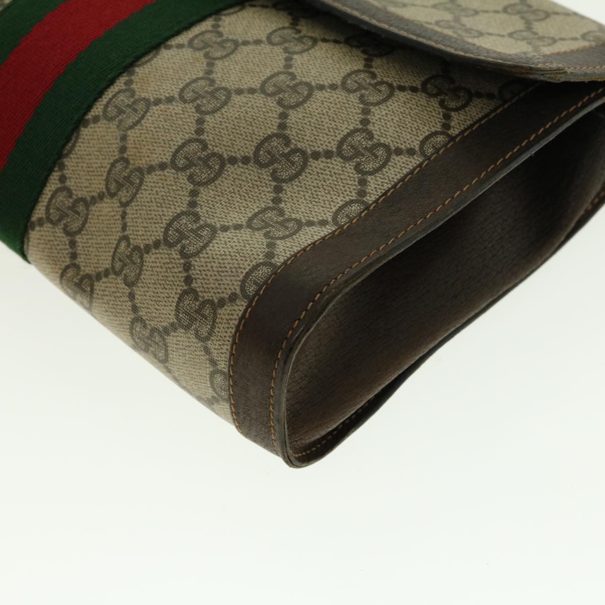 GUCCI Web Sherry Line GG Canvas Clutch Bag PVC Leather Beige Green 39958