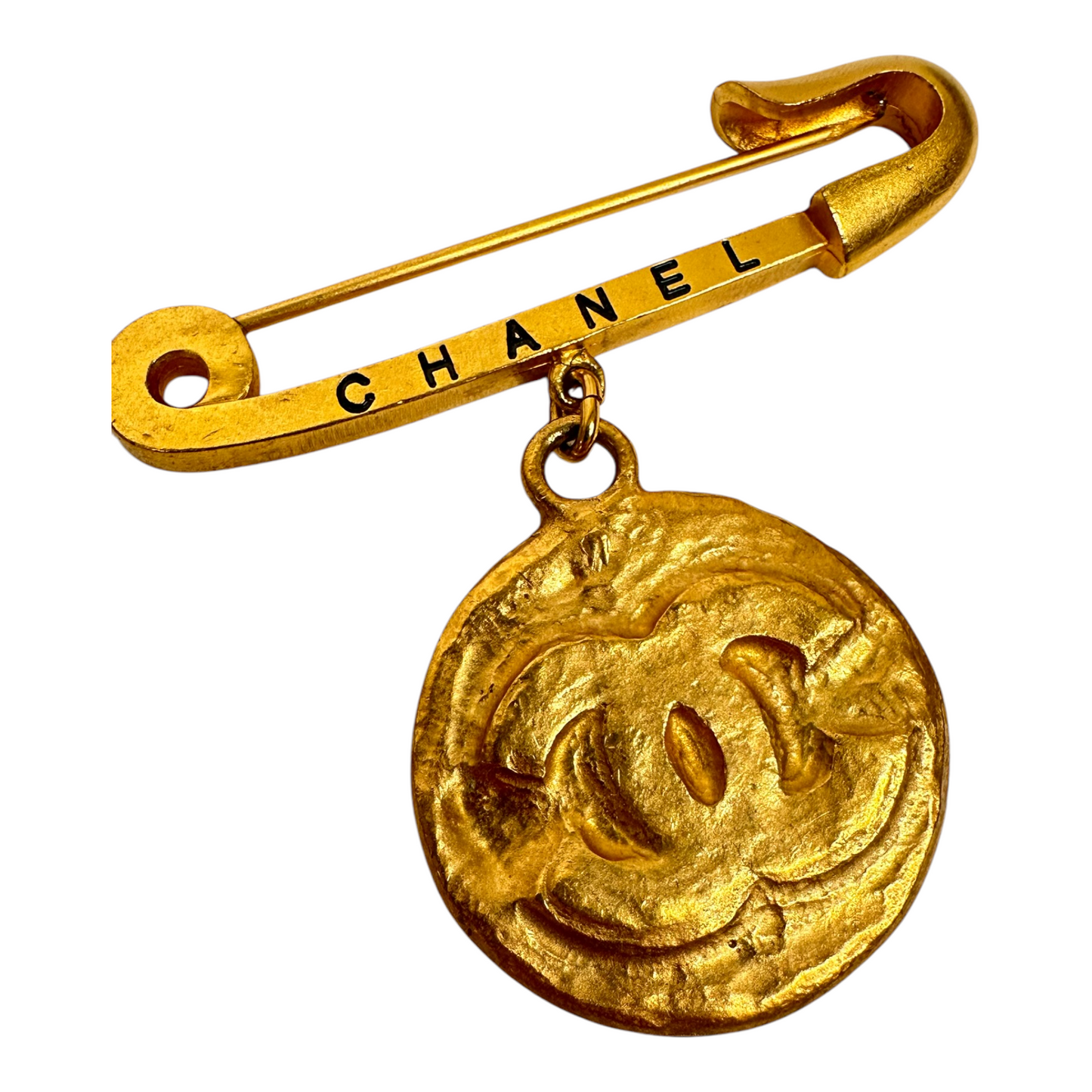 Chanel CC Safety Pin Brooch Gold