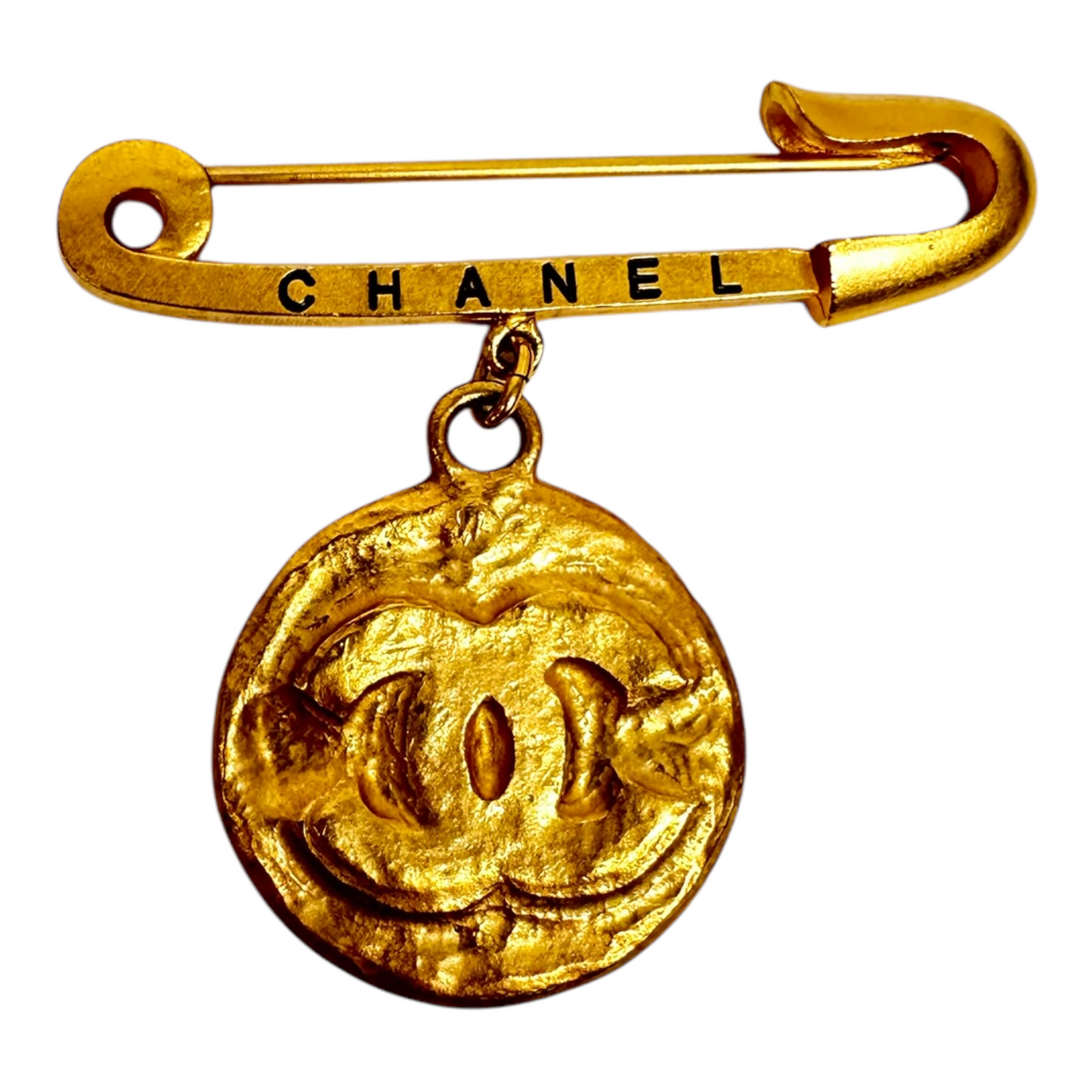 Chanel CC Safety Pin Brooch Gold