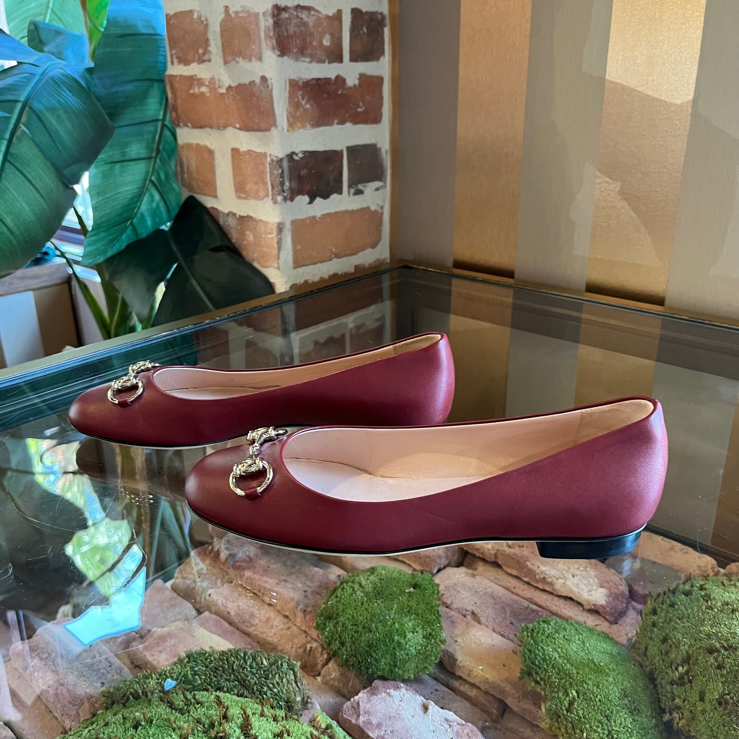GUCCI Horsebit Red Leather Ballet Flats SZ 36