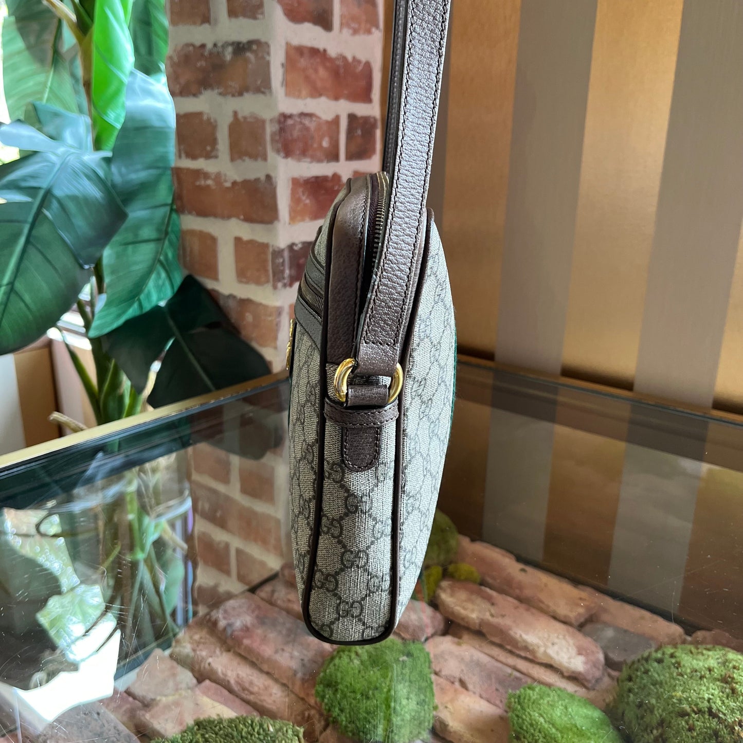 GUCCI GG Supreme Monogram Web Small Ophidia Messenger Bag Brown