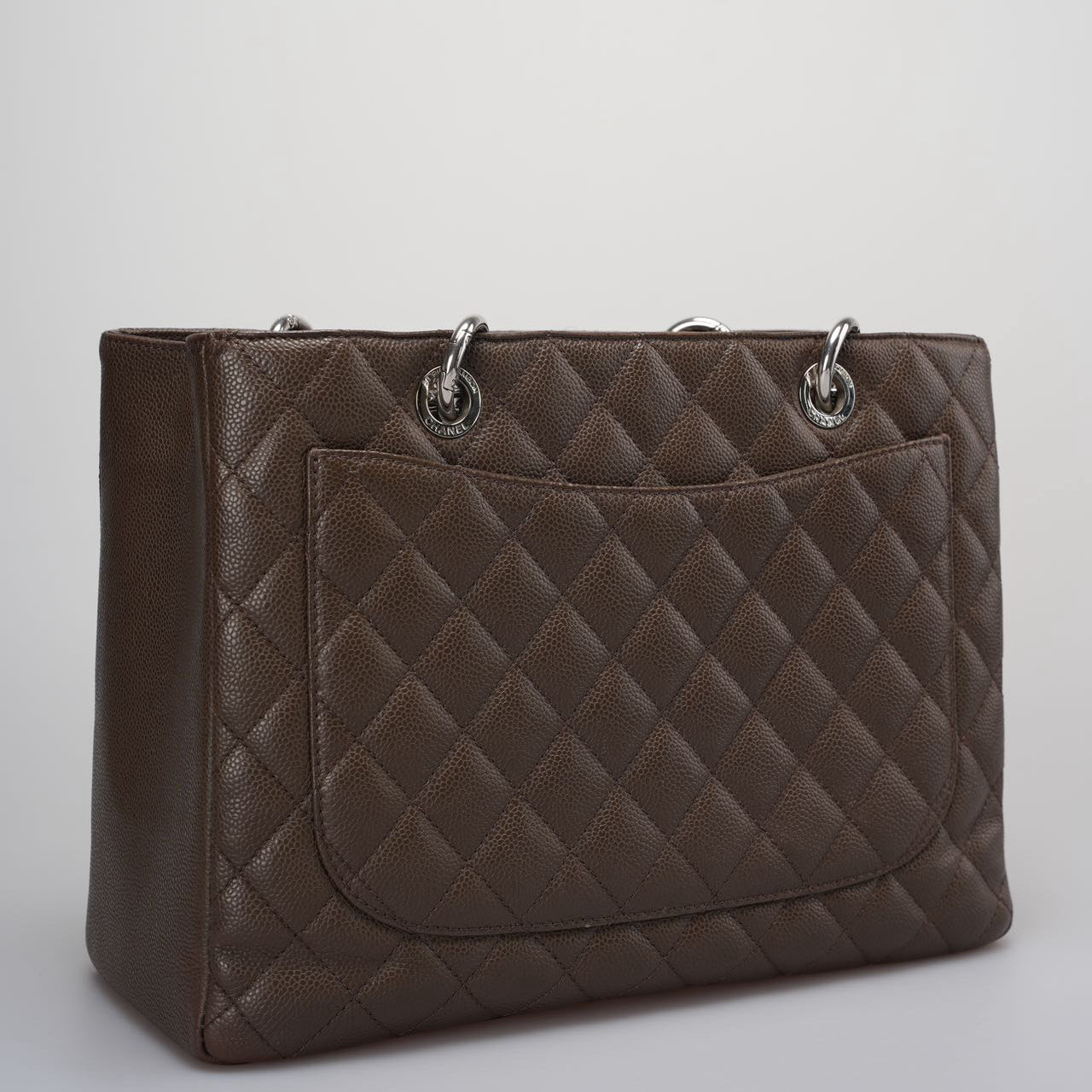 GLM-Brown GST Grand Shopping Tote  Bag in Caviar Leather with  Silver Hardware