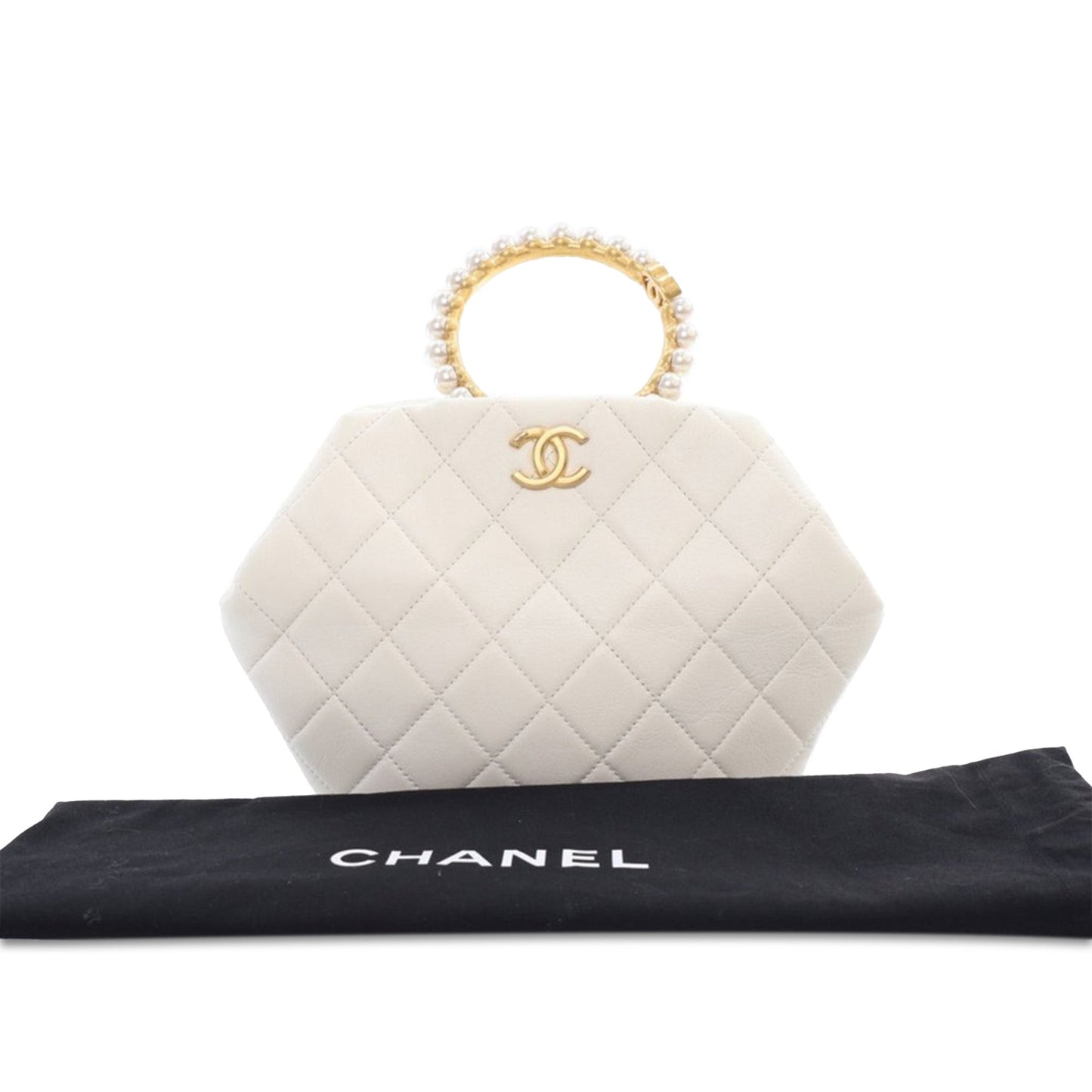 Chanel Quilted Lambskin Pearl Crown Handle Clutch Bag