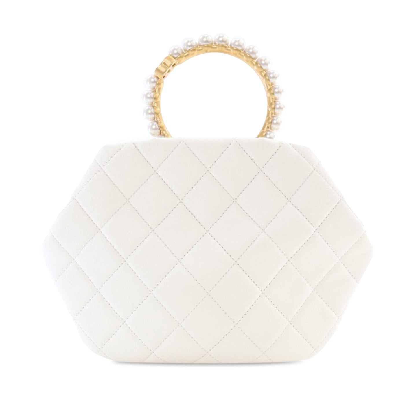 Chanel Quilted Lambskin Pearl Crown Handle Clutch Bag
