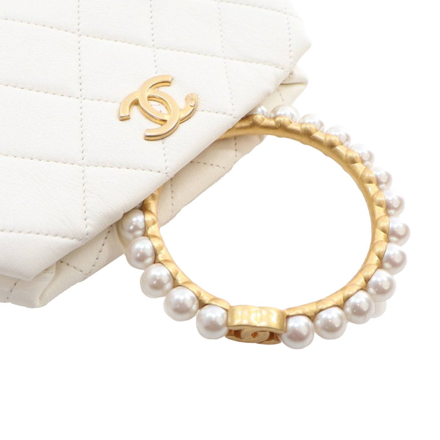 Chanel Quilted Lambskin Pearl Crown Handle Clutch Bag