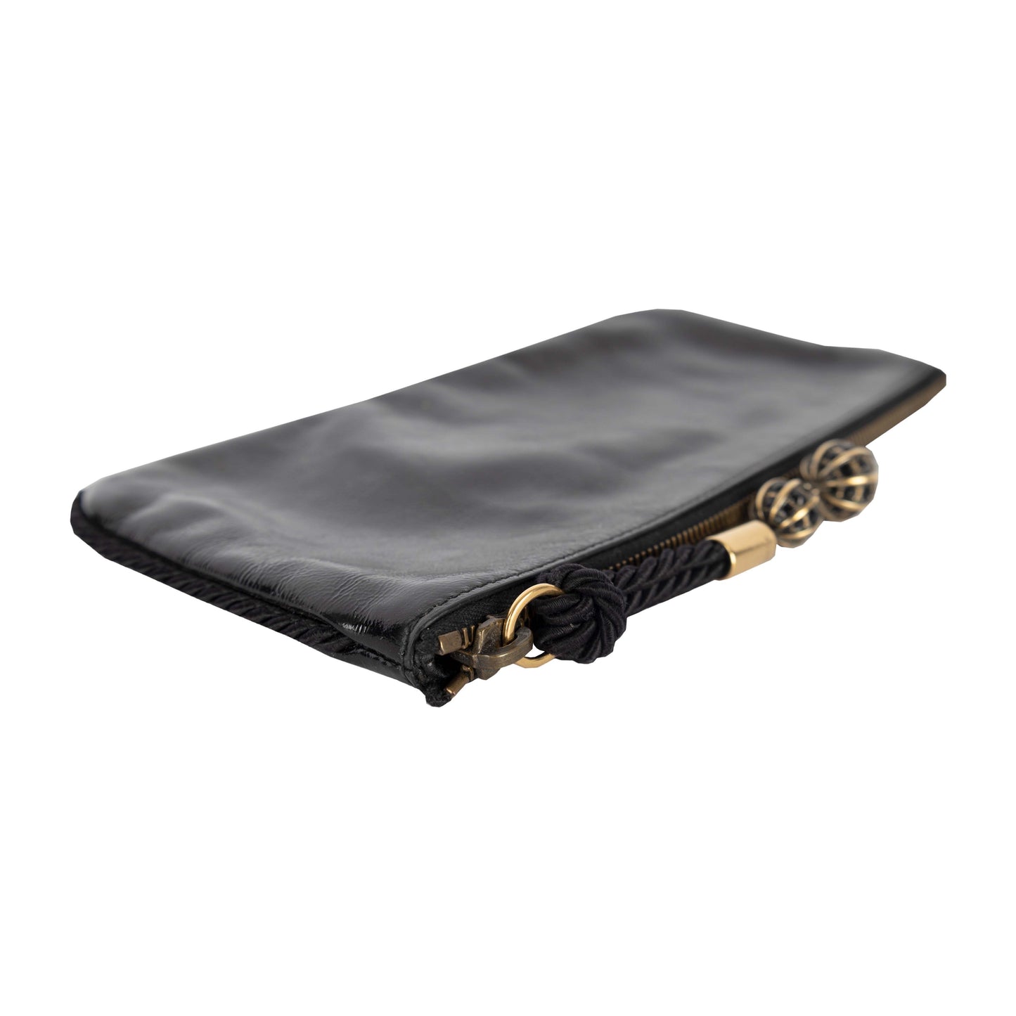 GLM-- Shiny Leather Clutch with Braided Trim & Tassel - '10s