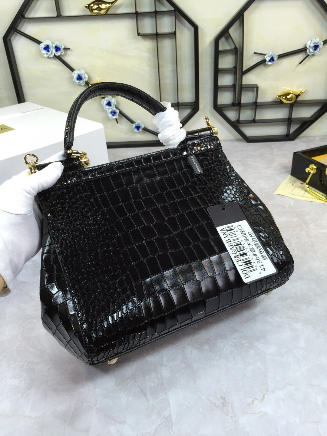 GLAMI MeGLAMIum Sicily Bag In Foiled CrocoGLAMIle-Print Black For Women 10.2in/26cm GLAMI