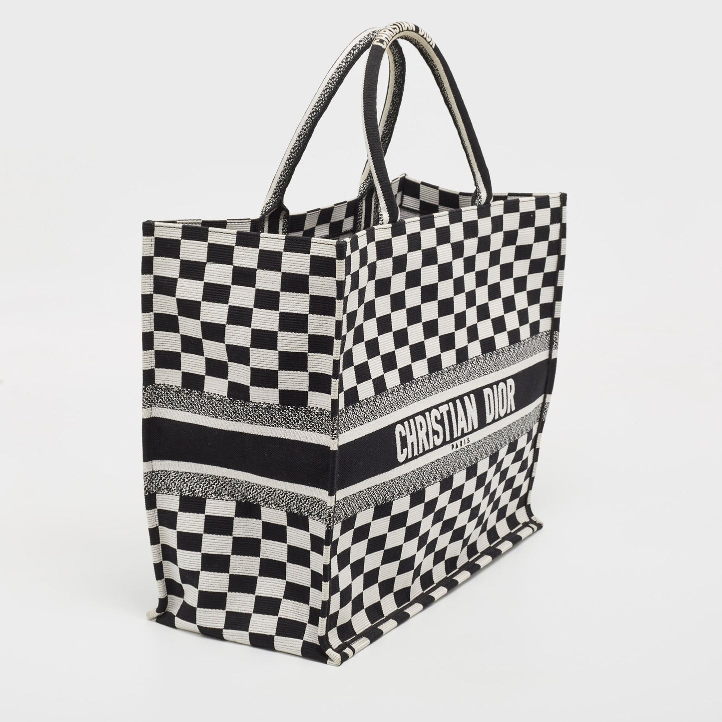 Dior  Checkered Embroidered Canvas Large Book Tote