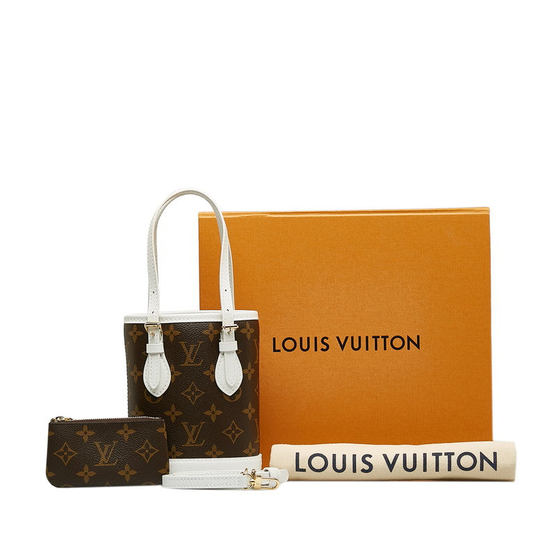 Louis Vuitton Monogram Nano Bucket Handbag 2WAY M81489 Brown White PVC Leather Ladies Louis Vuitton