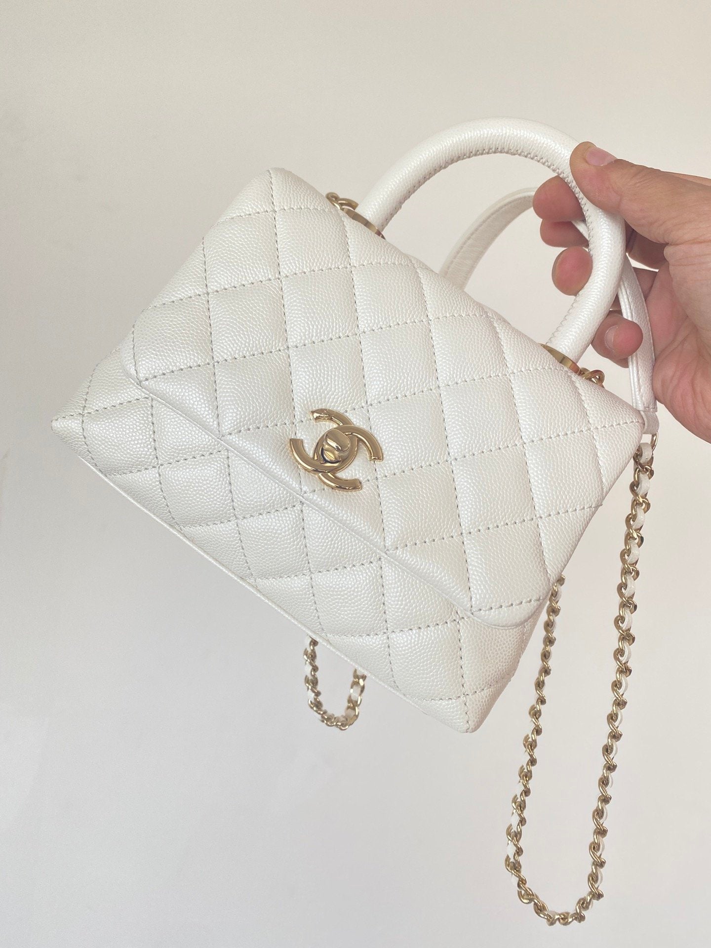 CHLMini Flap Bag Top Handle White For Women 7.5in/19cm