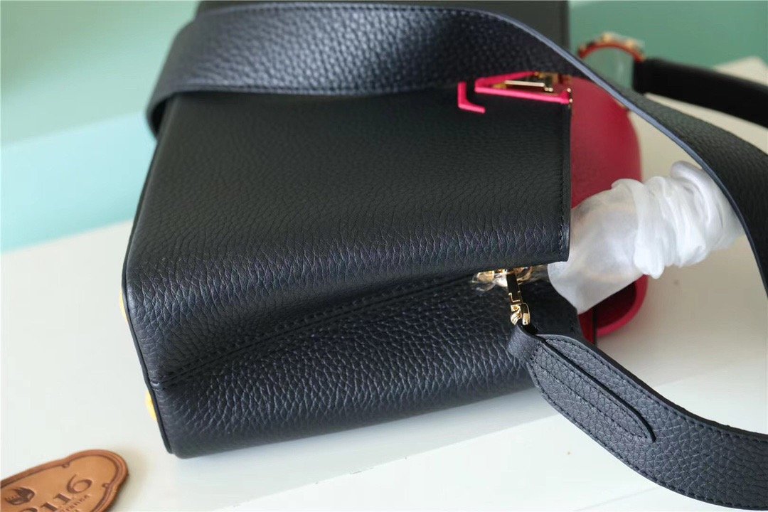 LV Capucines GLAMI Taurillon Black/ Rose Berlingot For Women, WomenÃ¢â‚¬â„¢s Bags, Shoulder And Crossbody Bags 10.6in/27cm LV