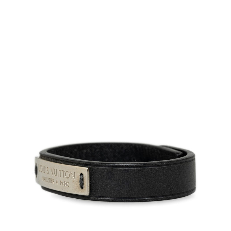 Louis Vuitton logo plate bungalow bracelet M6512 black silver leather men Louis Vuitton